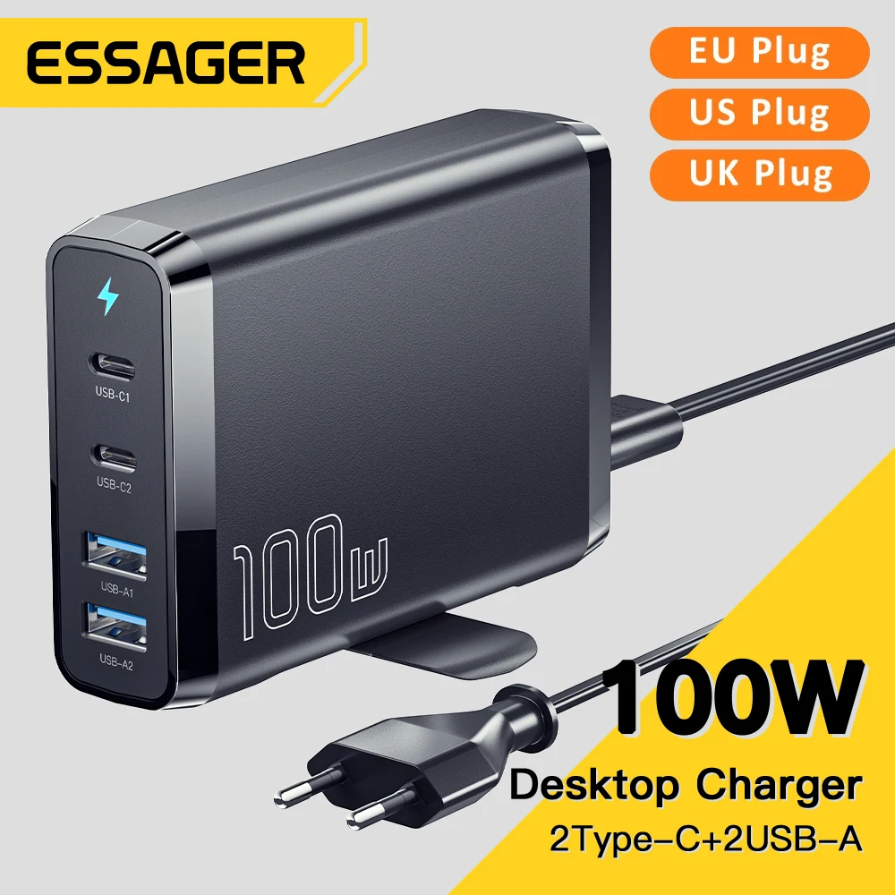 

Essager 100W Desktop Charger GaN USB C PD Fast Charging Station QC 4.0 3.0 Type C Quick Charge For iPhone Samsung XiaoMi MacBook