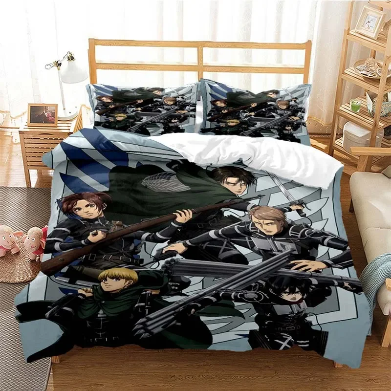 3D Printed Attack On Titan AOT Bedding Set Anime Eren Yeager Duvet Cover Double Twin Full Queen King Adult Kids Bedclothes Quilt