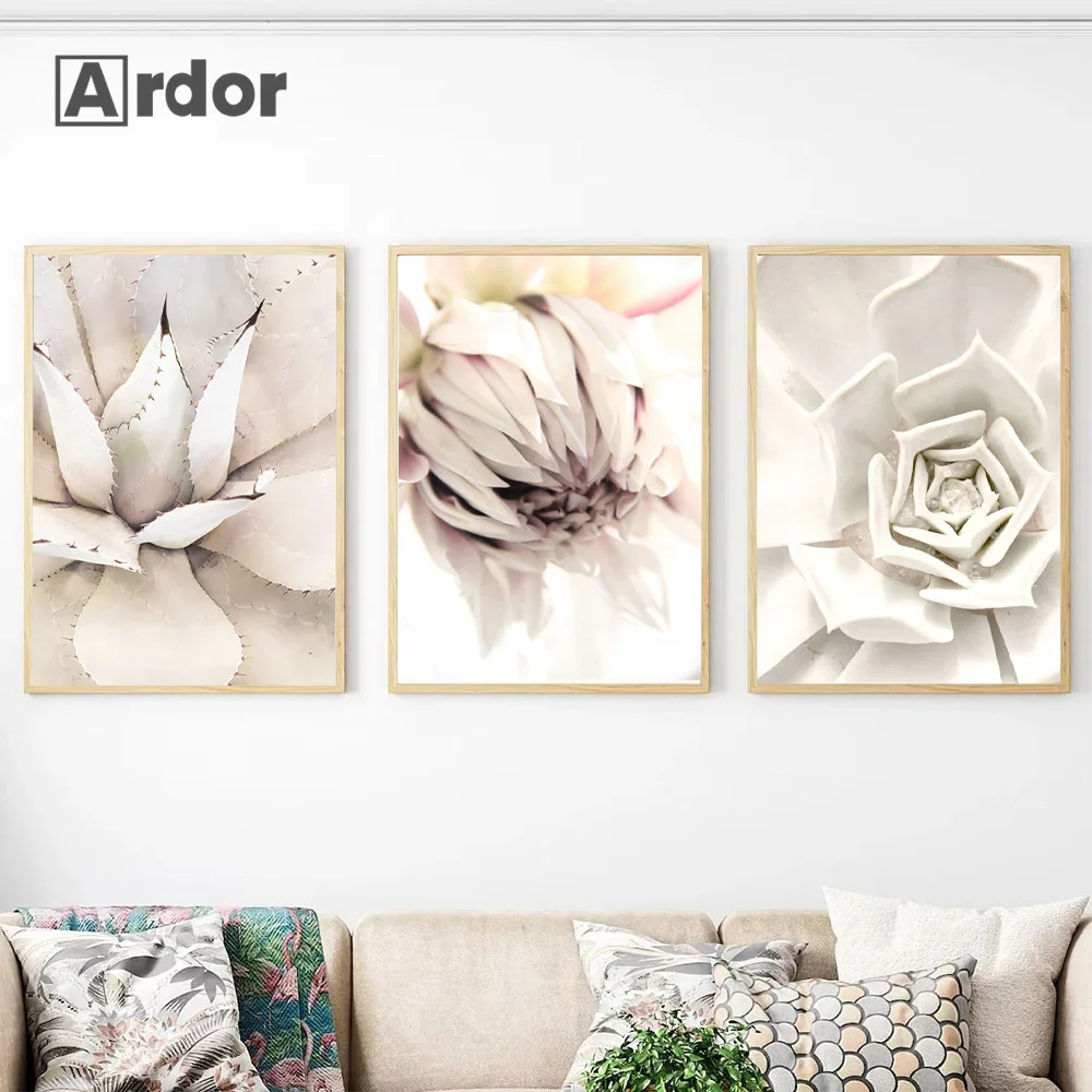 

Abstract Beige White Flowers Poster Wall Art Canvas Painting Minimalist Print Modern Pictures Living Room Interior Home Decor
