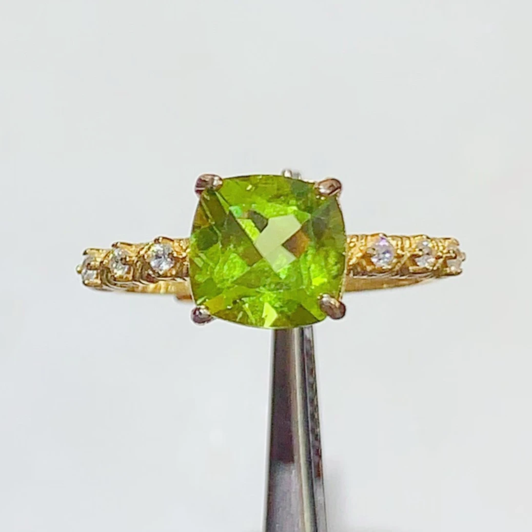 925 Sterling Silver Natural Peridot Ring 8mm 2ct Certified Peridot Jewelry Cushion Cut Solitaire Gemstone Ring