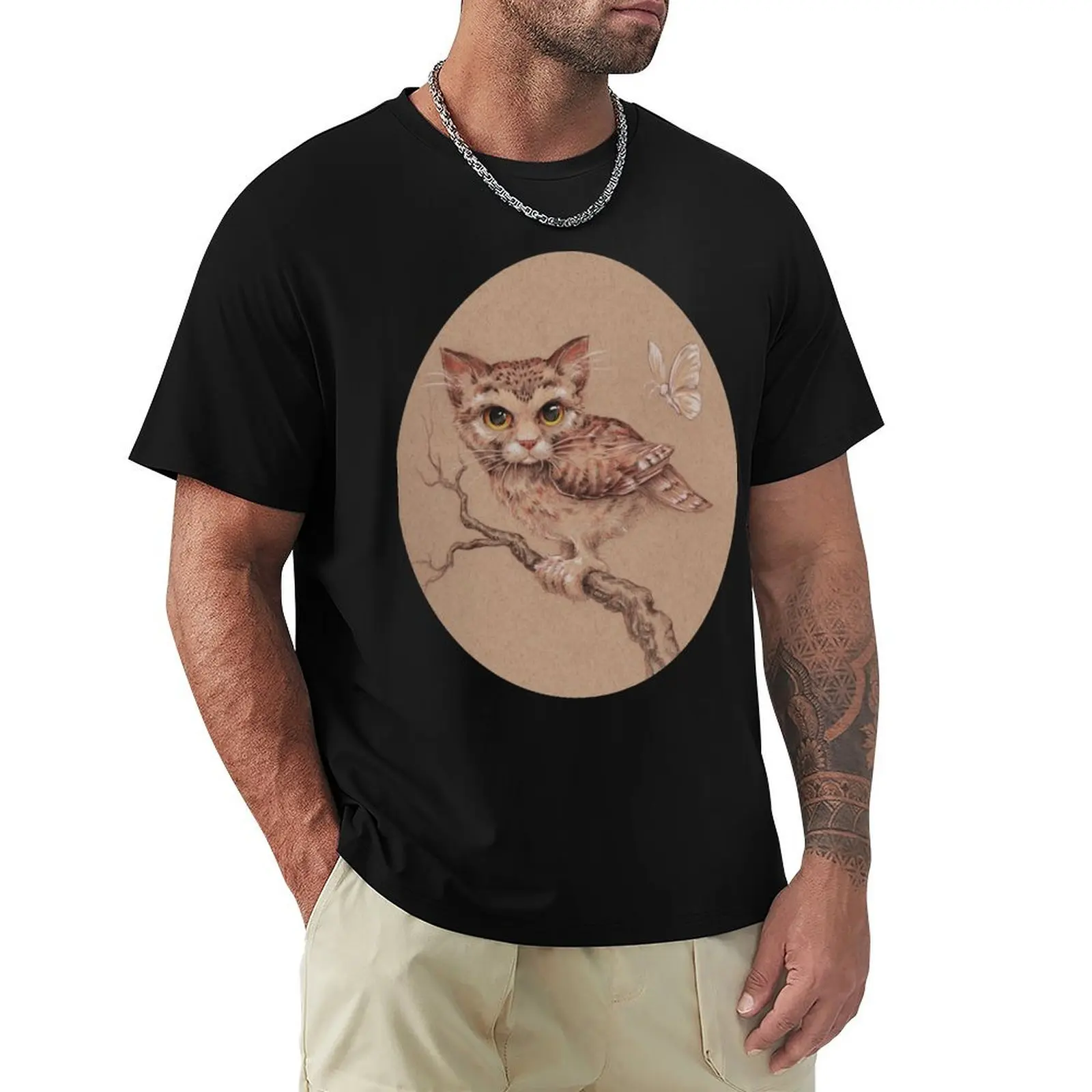 Meowl and Moth - a treetop encounter T-Shirt Personalized t-shirt graphic t shirts designer t shirt men
