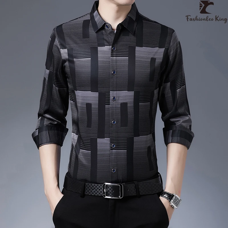 New Spring Autumn Plaid Shirts for Men Smart Casual Slim Fit Long Sleeve Blouse Shirt Tops