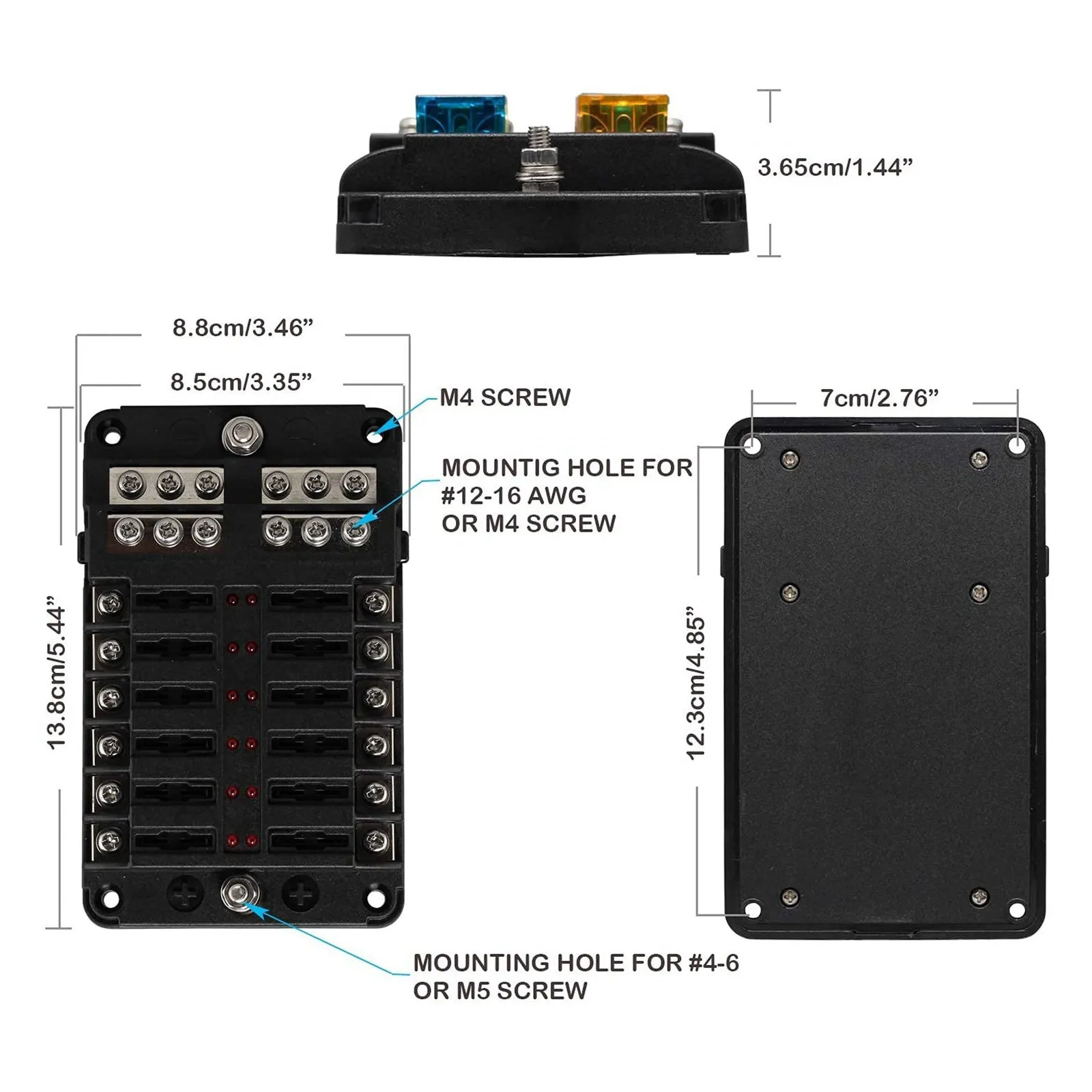 12V 12 Way Marine Fuse Block Fuse Panel With Ground & 12 Volt Fuse Box For Car Automotive Boat RV RZR-X67A