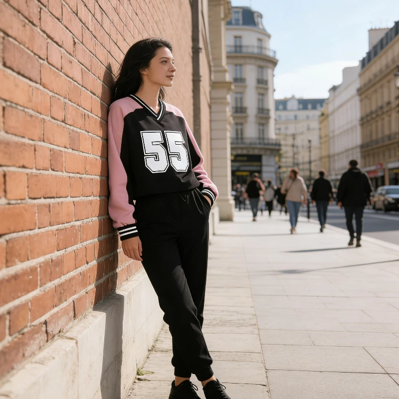 

Spring 2026 Y2K loose fit long sleeved V-neck spicy girl street style clown print short shirt American sports digital ball top