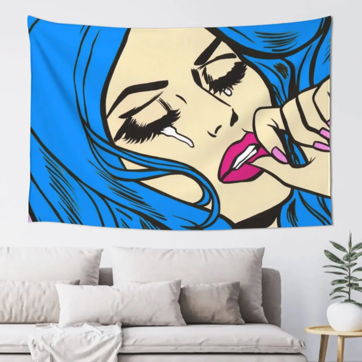 

Blue Hair Crying Comic Girl Tapestry Home And Comfort Decor Room Decoration Aesthetic Room Decorations Aesthetics Tapestry