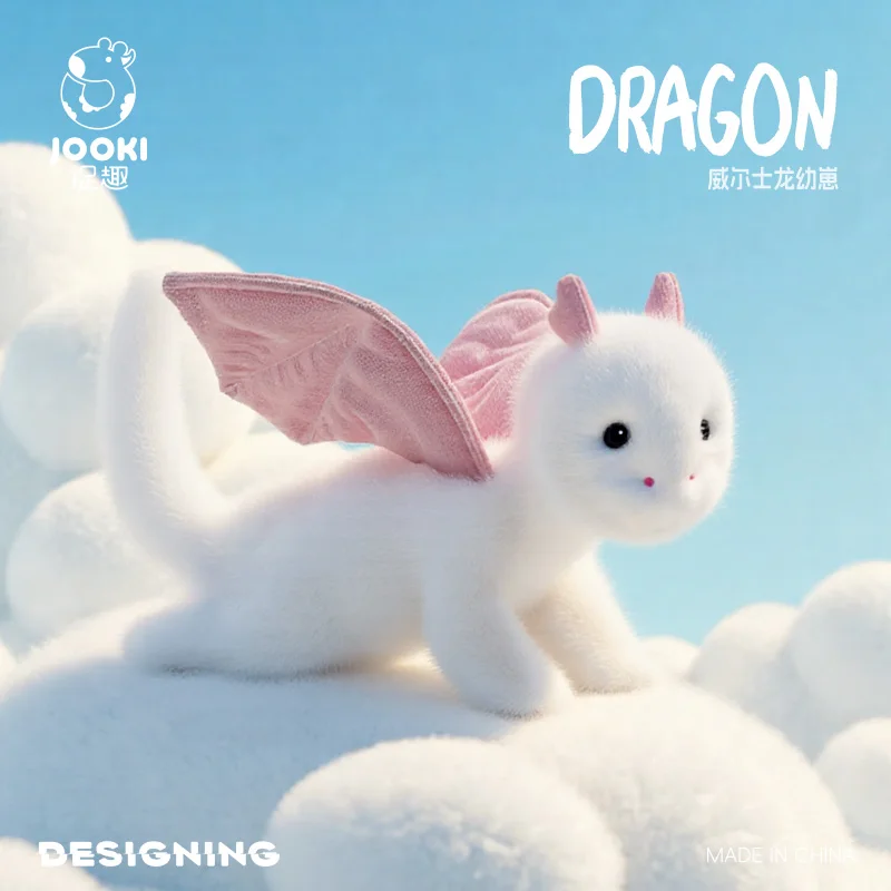 Welsh Velociraptor Plush Toy White Dragon With Pink Wings Plush Doll Cartoon Stuffed Animal Kids Birthday Gifts