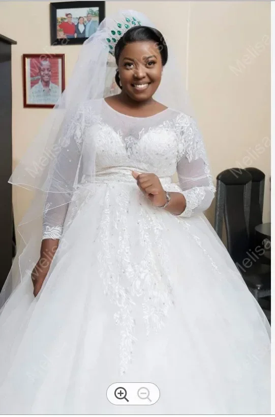 Customized Scoop Neckline Long Sleeves Lace Wedding Dresses Sweep Train Vestido De Noiva 2022 African Bridal Gowns