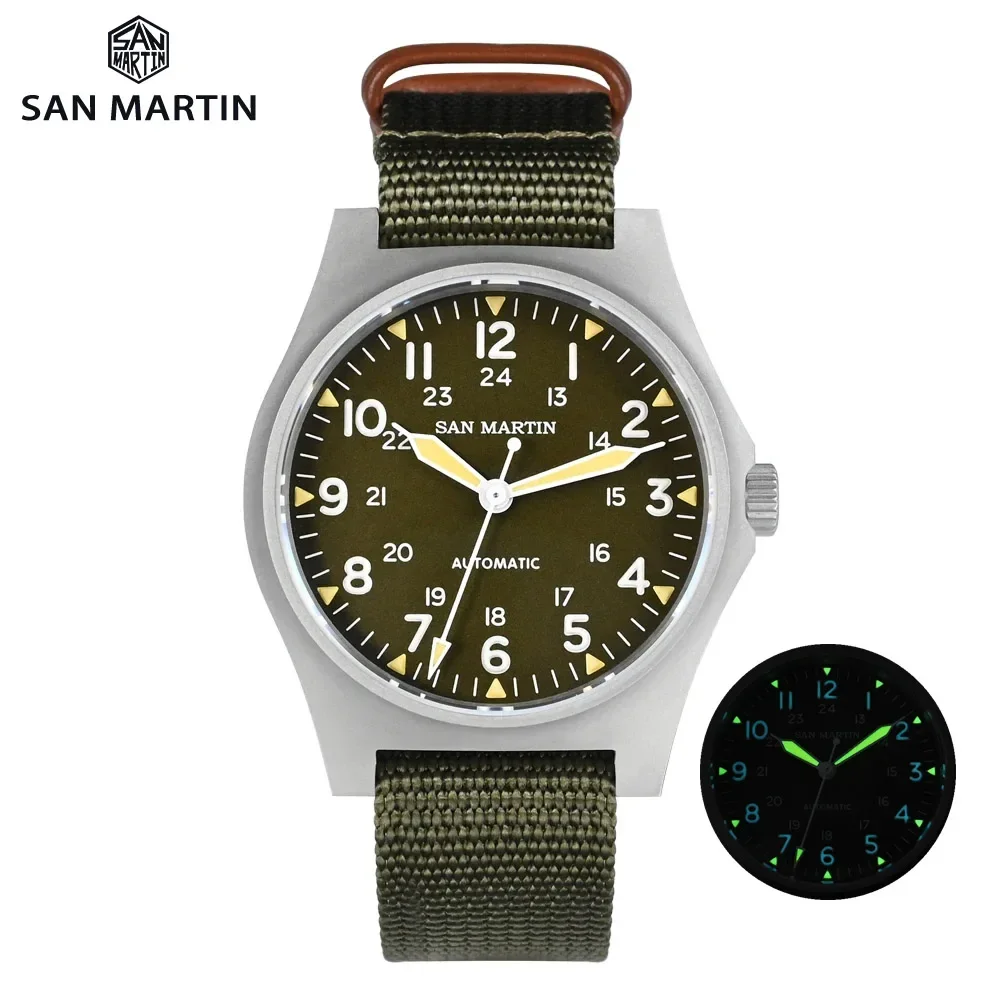 

San Martin 38mm Retro Military Pilot Watch Men NH35 Movement Automatic Mechanical Watch Bead Blasted Case 100m Waterproof SN0137