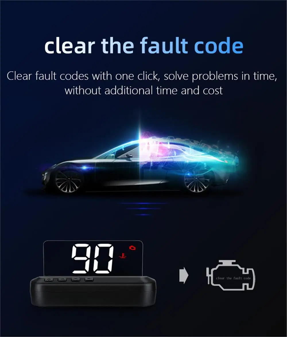 C100 OBD2 HUD Spiegel Head-Up-Display Digitaler Geschwindigkeitsalarm Wassertemperatur-Voltprojektor mit KM/H MPH Fahrzeugelektronik-Zubehör – Detail 19