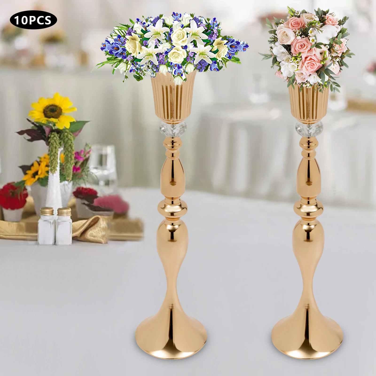 Imagem -03 - Ouro e Prata Metal Flor Vasos Trompete Vaso Castiçal Moderno Decoração de Festa de Casamento 29.1 10 Pcs