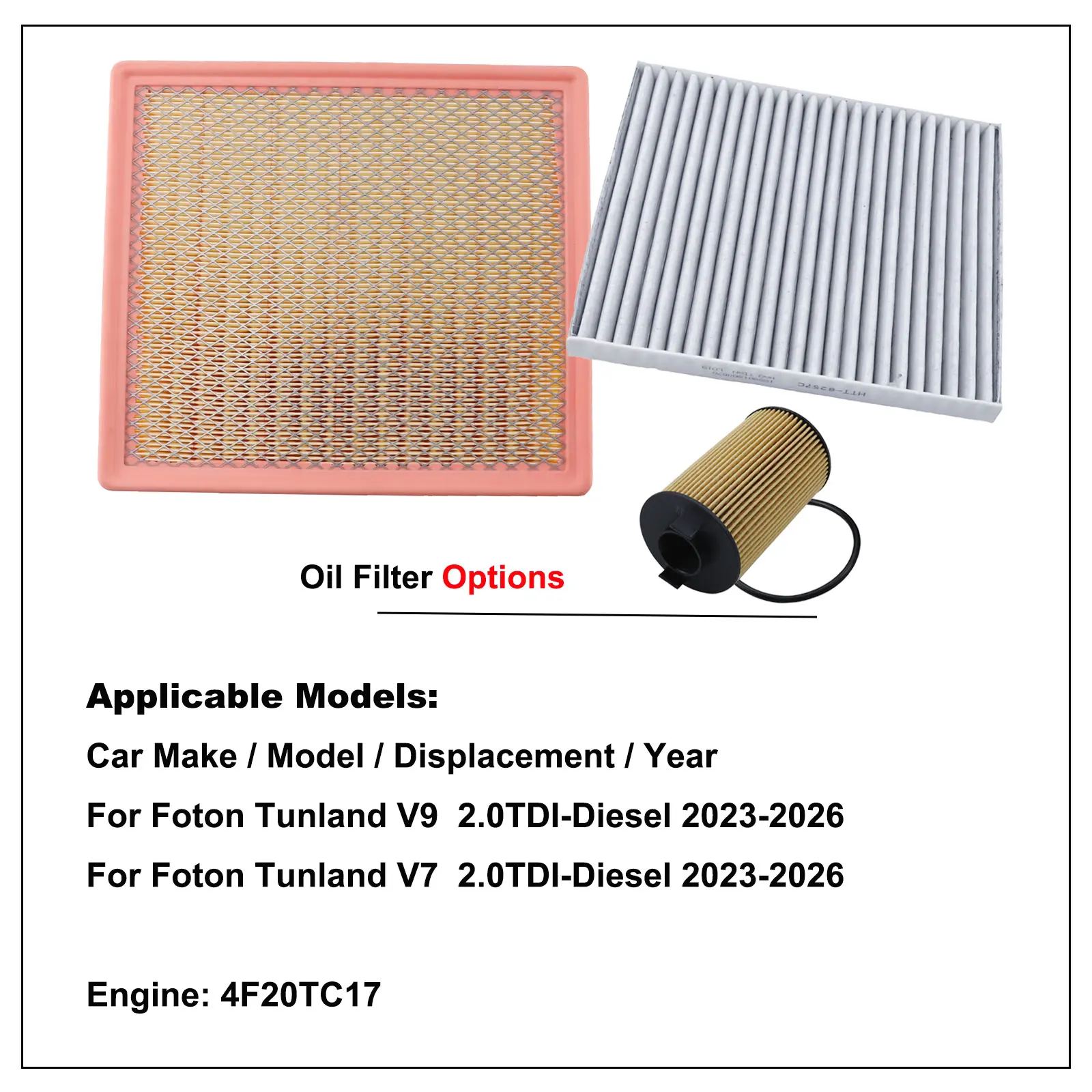 2-3pcs Filter Set For FOTON Tunland V9 2.0TDI 48V V7 2026 2025 2024 2023 Pickup A/C Cabin Engine Air Oil Filter Kit Accessories
