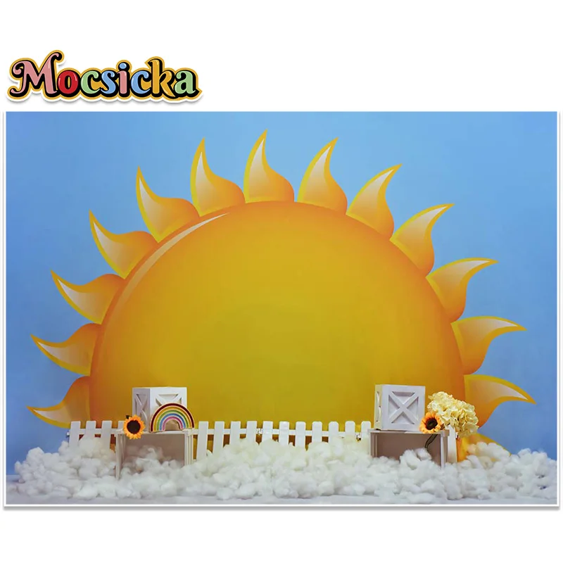 MOCSCIKA Kids Art Backgrounds Sun Sunflower Fence Boys Girls Birthday Party Decorative Backdrop Professional Photography Studio