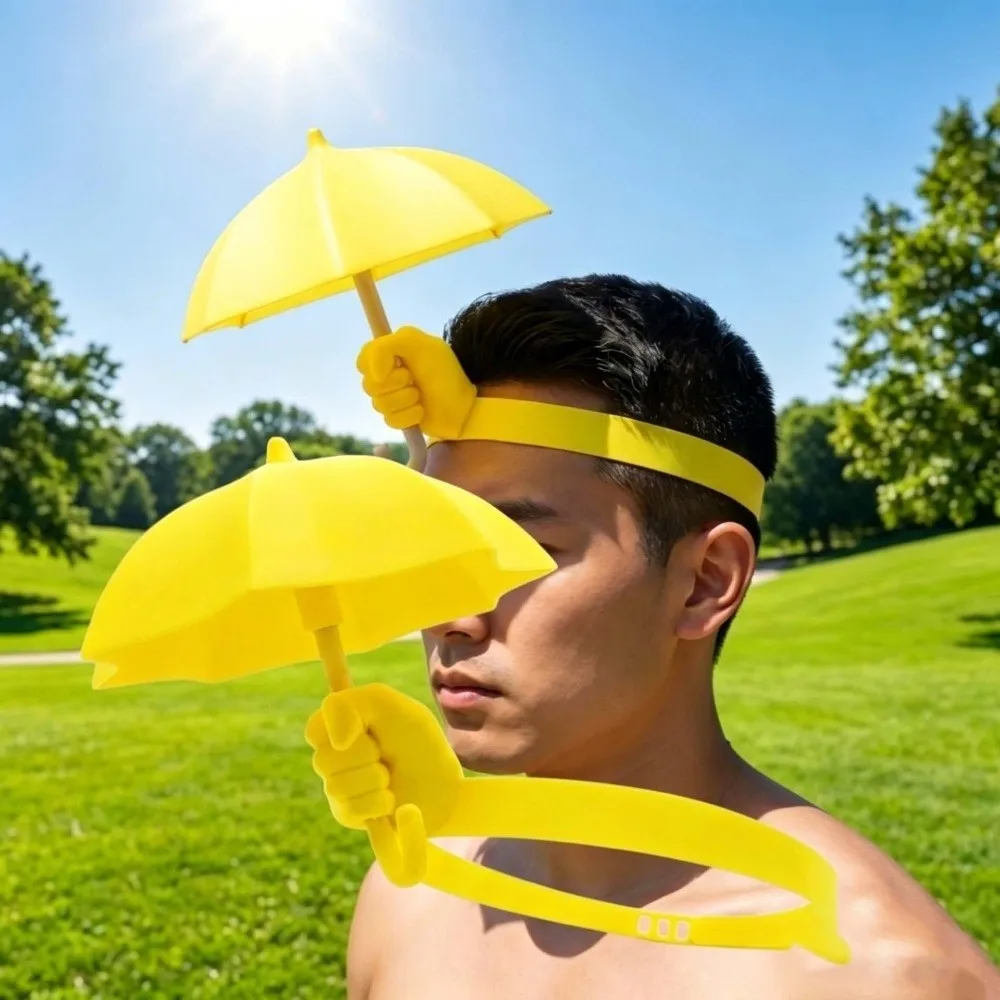 Prank Toy 3D-Printed Umbrella Hat PLA Material Hands-Free Mini Parasol Sun Cap Yellow Adjustable Creative Headwear Beach