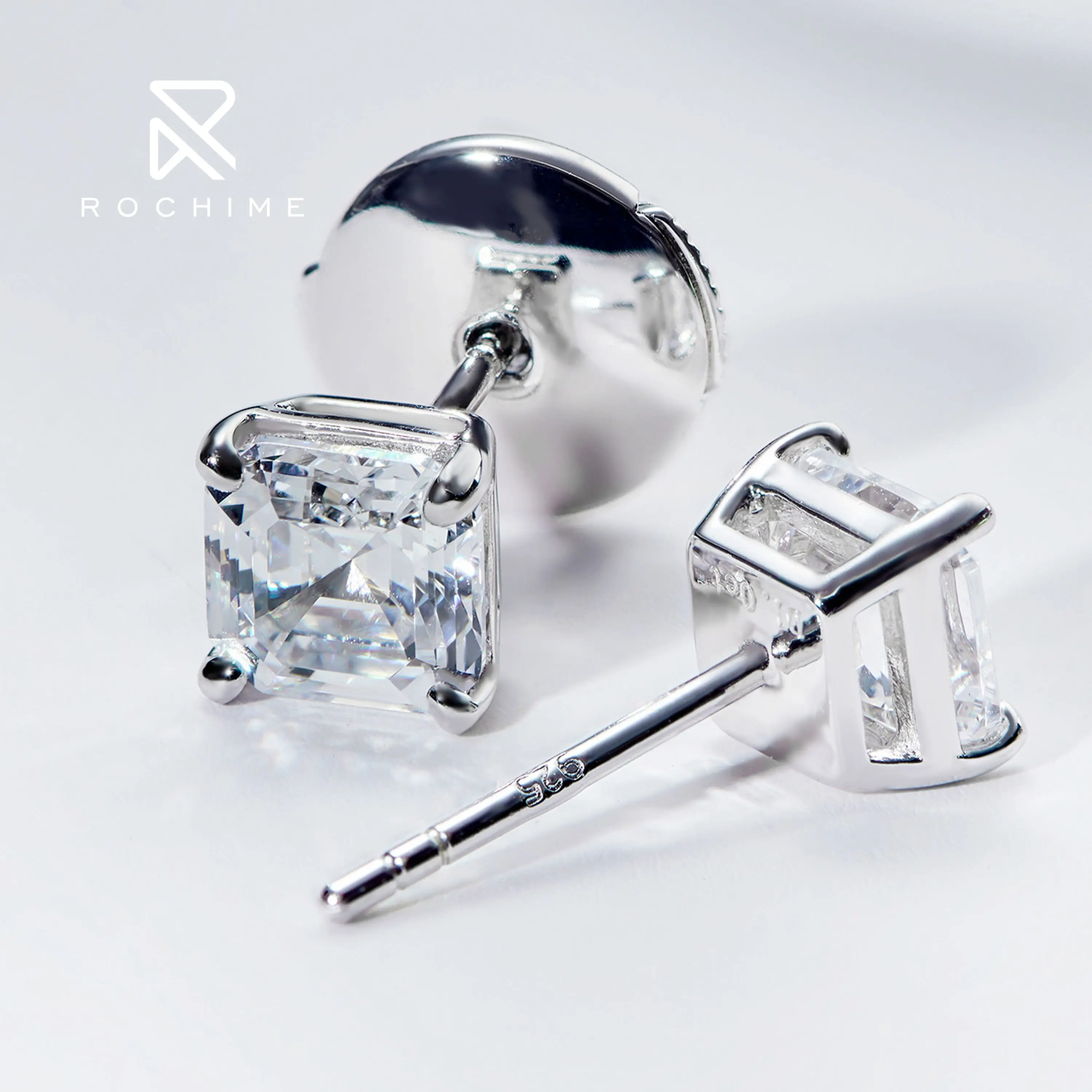 Rochime-Boucles d'oreilles en diamant taille Asscher pour femme, argent regardé 925, plaqué or, bijoux fantaisie