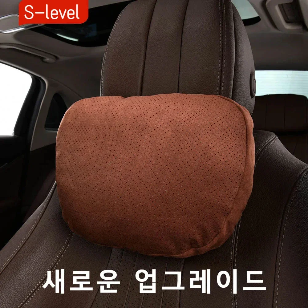 

Super Soft Car Headrest Neck Support Seat Auto suede punching Pillow Protector Neck Compatible For Tesla Audi Benz Car Interior