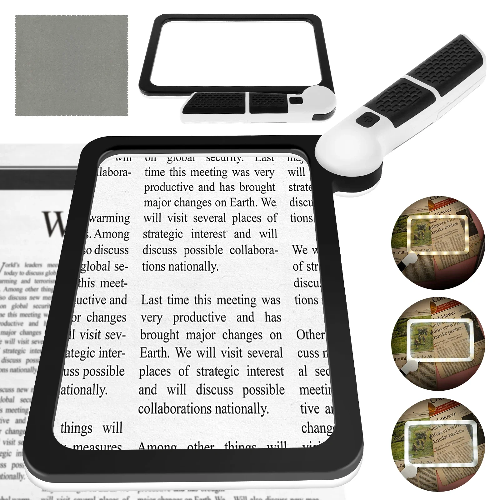 Lupa 5x com 48 Led de Luz e Lente Antirreflexo Lupa Leve de Página Inteira para Leitura de Idosos Macular de Baixa Visão