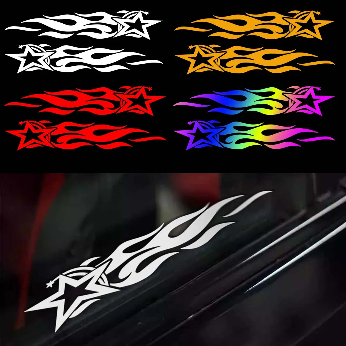 

Наклейки на автомобиль с пламенной звездой, автомобильный бампер, окно, задняя и дверь, украшение, светоотражающие виниловые наклейки для Honda BMW Ford Tesla Toyota