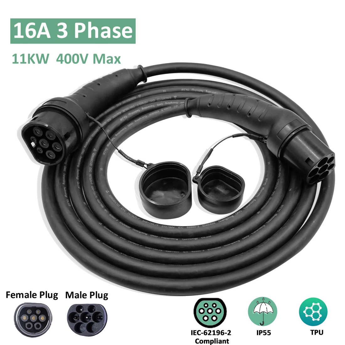 22KW EV Car Fast Charging Cable Type 2 to Type 2 Mode 3 32A Three Phase EU Mennekes for Electric Vehicles and Charging Station