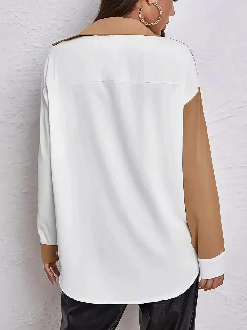 Women's Plus Size New Personality Casual Button-down Blouse Long Sleeve Patchwork Shirt Lapel Loose Blouse