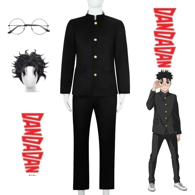 Dandadan School Uniform Black Jacket Pants Gakuran Glasses Ken Takakura Cosplay Costume Wig Anime Okarun