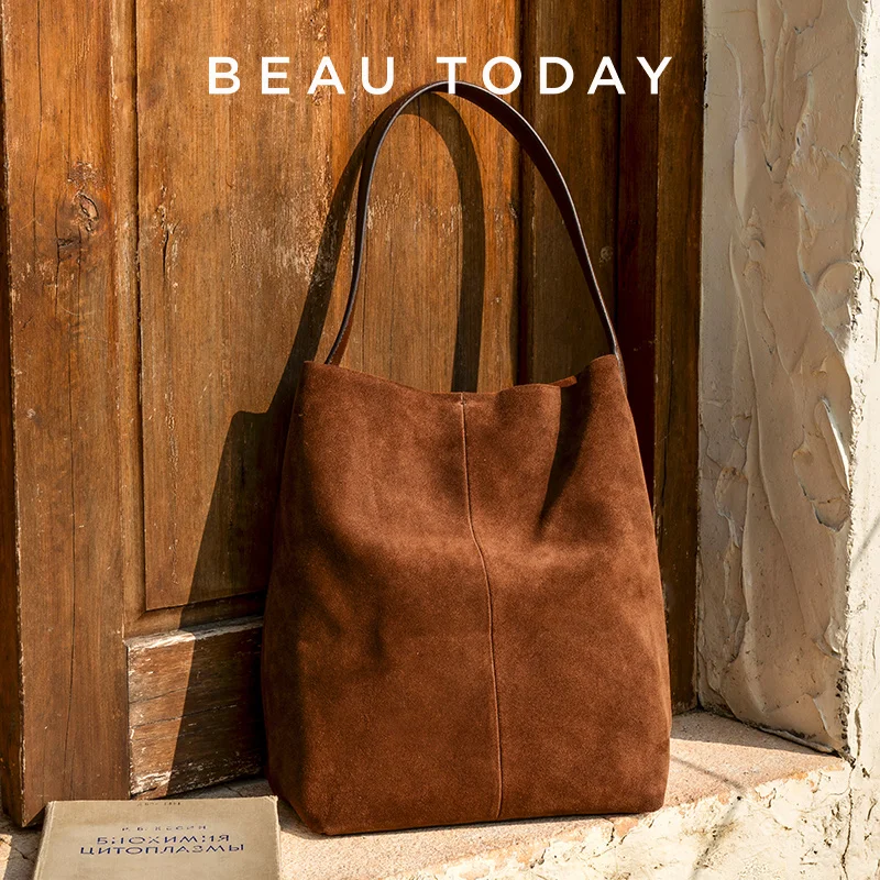 

BEAUTODAY Shoulder Bags Handbags Set 2 in 1 Women Cow Suede Leather Large Capacity Solid Ladies Composite Bags Handmade 62144
