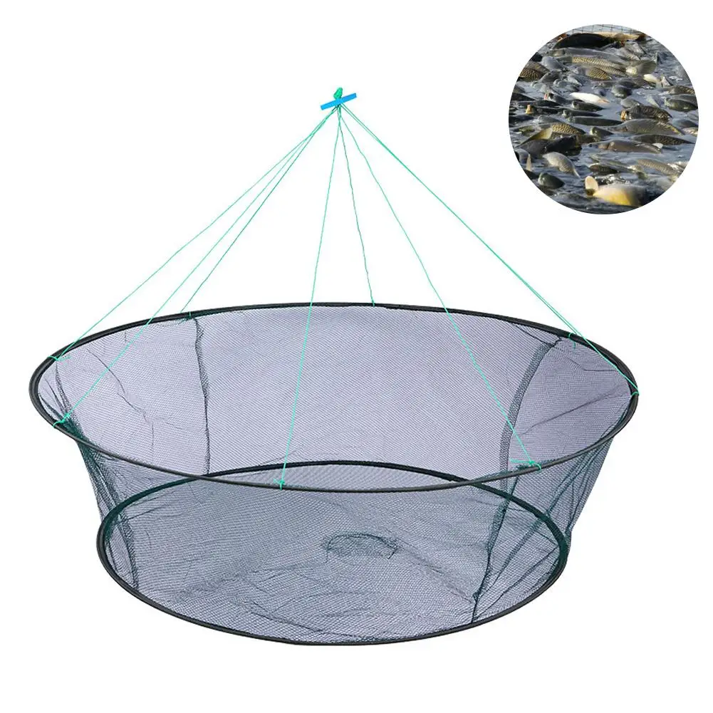 100*80 Cm Open Collapsible Nylon Portable Cast Net Trap Fishing Crab Lift Pot Shrimp Net Round Shrimp Multi-function Outdoo A9C9