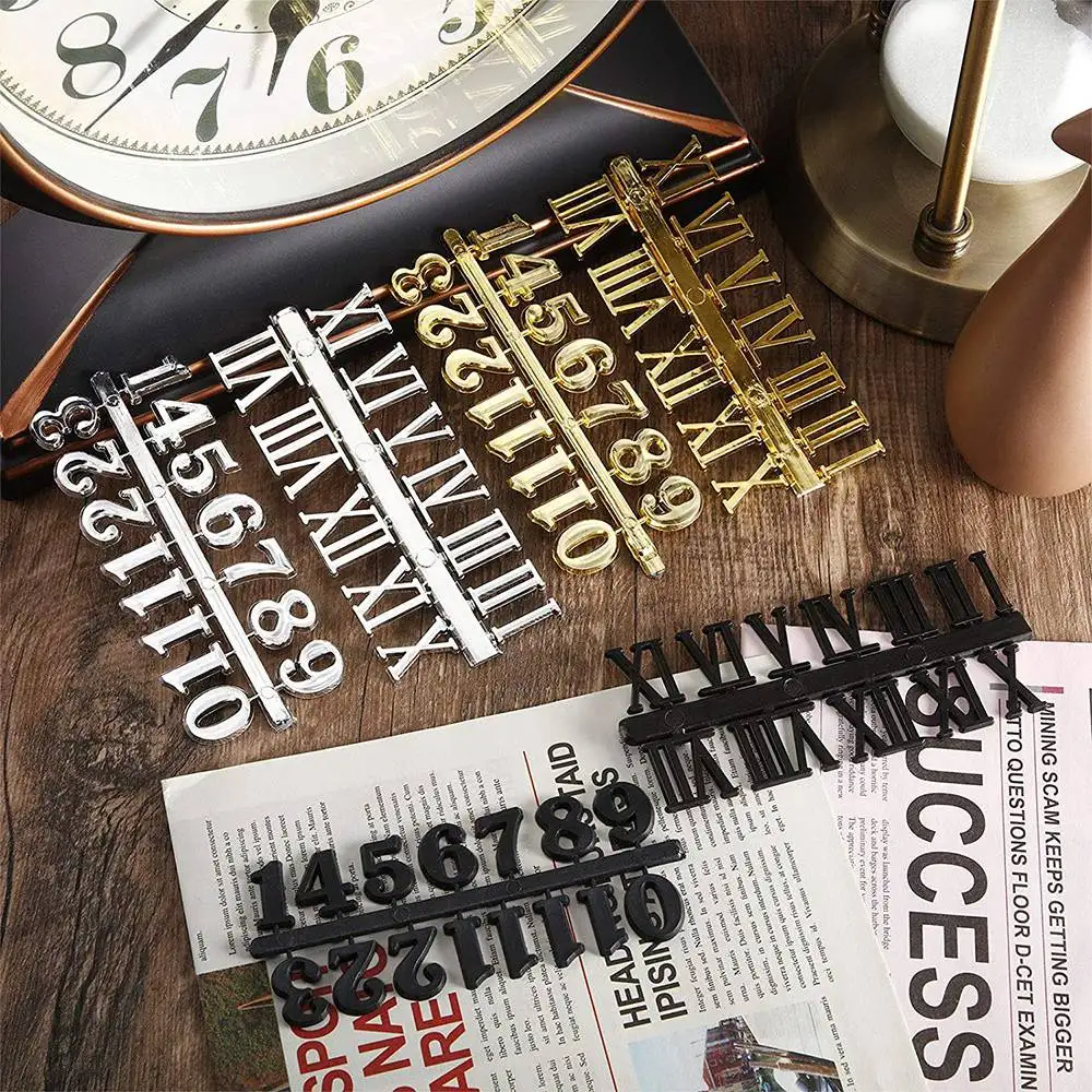 A95D-15 Pieces Clock Numerals Kit DIY Digital Clock Numbers Clock Hands Replacement Parts Clock Accessories (Roman Numerals)