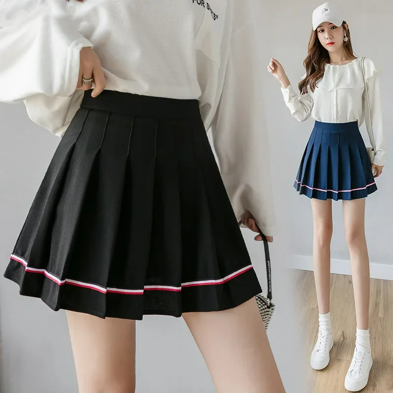 Korean Fashion Summer Black A Cute Tennis Folds Skirts Plaid Pleated Mini Skirt Women Clothing Faldas Underneath Shorts