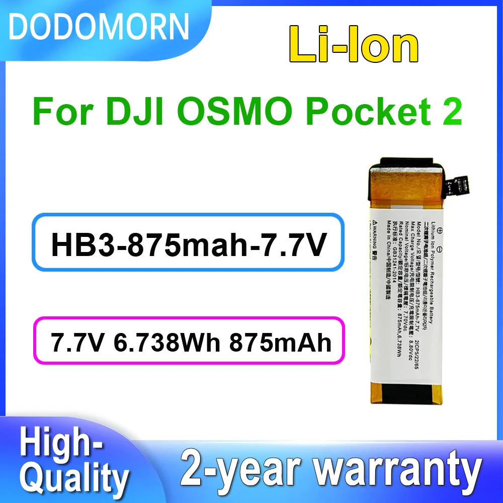 DODOMORN 7.7V 6.738Wh 875mAh baterai HB3-875mah-7.7V untuk DJI OSMO Pocket 2 Series 2ICP5/22/65 kualitas tinggi dalam stok pengganti