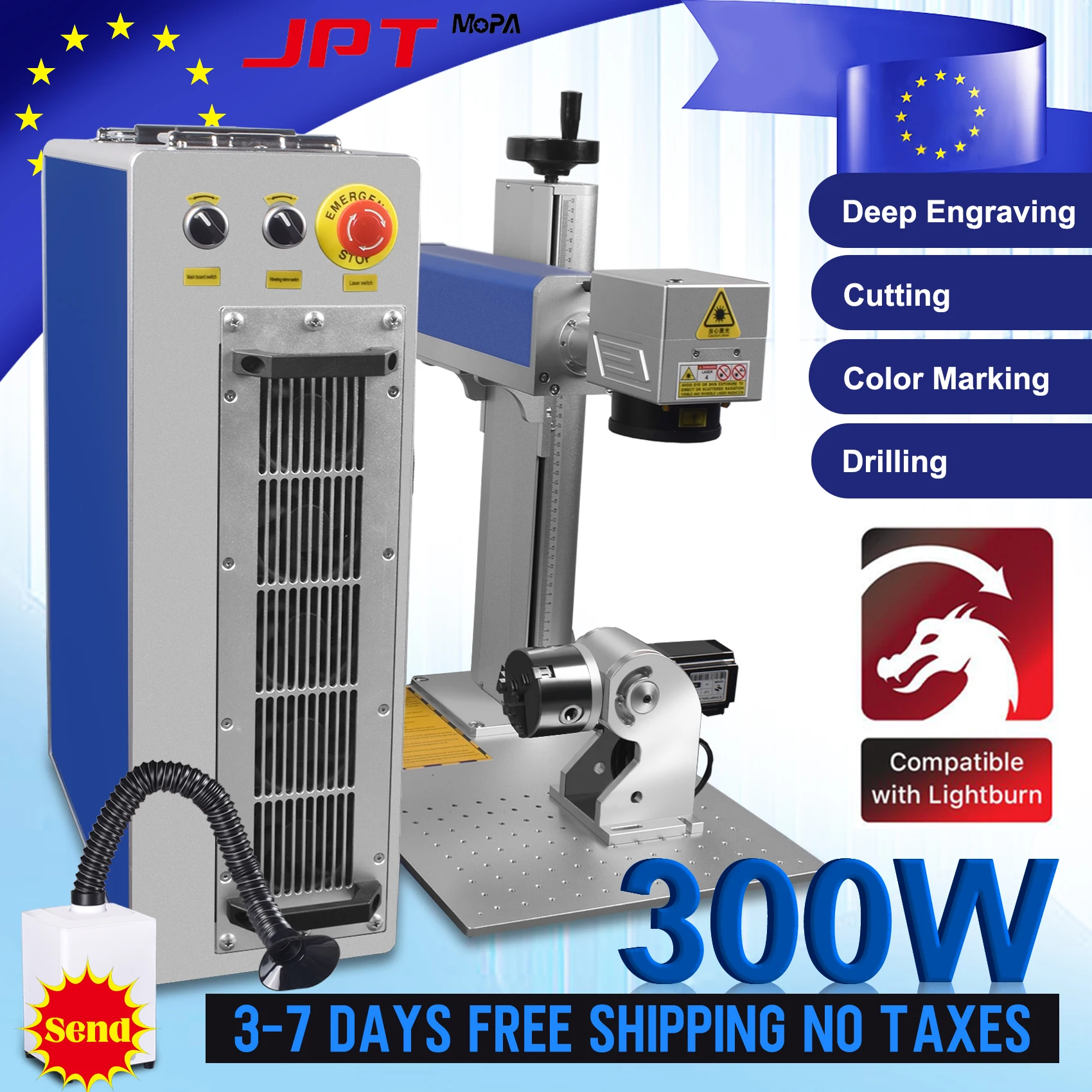 

Лазерный маркировочный станок JPT Mopa с дымоуловителем для глубокой лазерной гравировки и резки металла, ювелирных изделий, 300 Вт, 200 Вт, 100 Вт