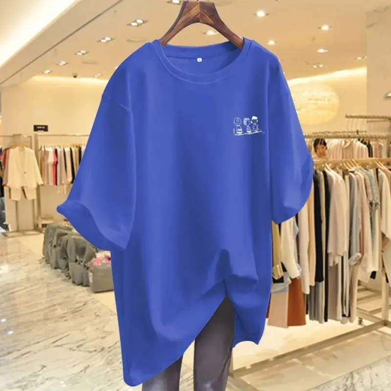 

Women's Loose Cotton T-shirt 2024 Summer New Anime Pattern Short Sleeve Large Top Lady Fashion Basic Versatile O-Neck Casual Tee
