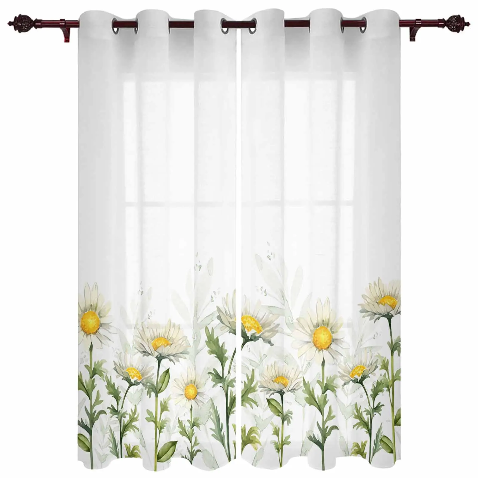 

Plant Daisy Watercolor Modern Window Curtains for Living Room Bedroom Curtain Kitchen Treatment Blinds Drapes