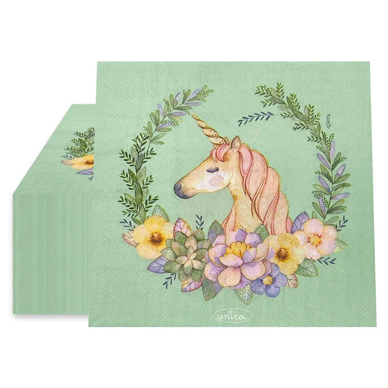 

20Pcs/pack 33x33cm Square Table Napkins Paper Cartoon Mermaid Flamingo Unicorn Tissue Birthday Party Decor Supplies
