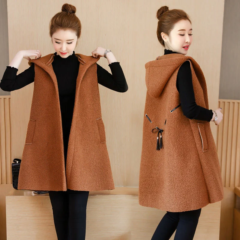 

Women's Vest 2023 Autumn And Winter Korean Version Granular Velvet Vest Coat Female Fashion Medium Long Loose Coat 200 Kg Vest.