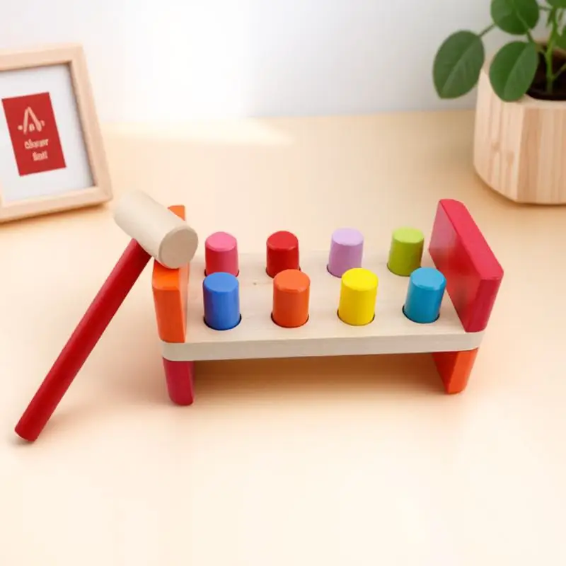 Wooden Hammer Pounding Bench 8 Pegs Preschool Educational Early Learning for Toddlers Kids Fine Motor Skills Color