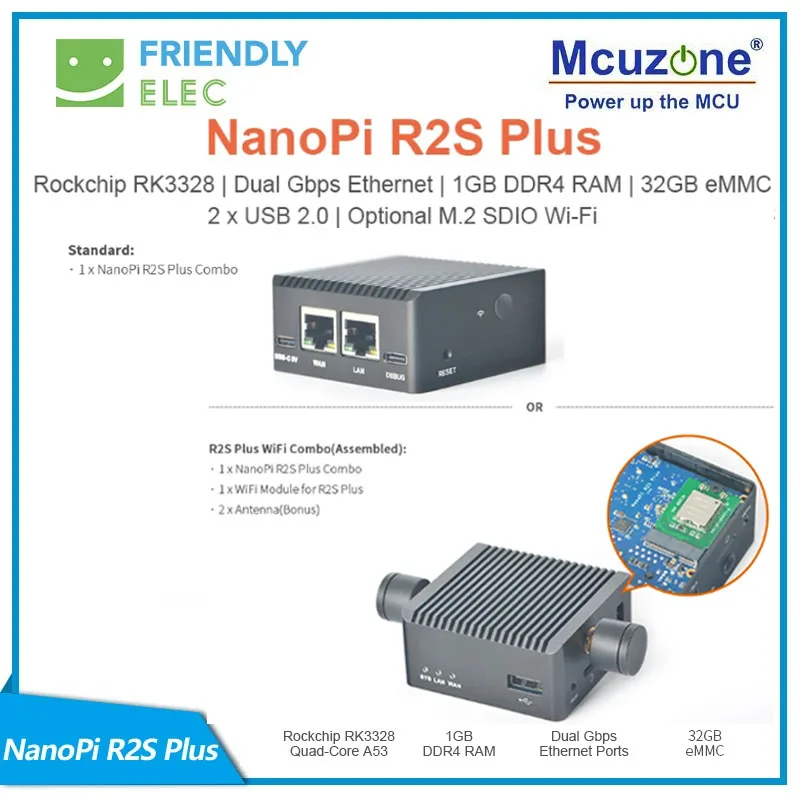 

NanoPi R2S Plus Rockchip RK3328 | Ethernet с двумя Гбит/с | 1 ГБ ОЗУ DDR | 32 Гб eMMC 2 * USB2.0 | Дополнительный M.2 SDIO Wi-Fi