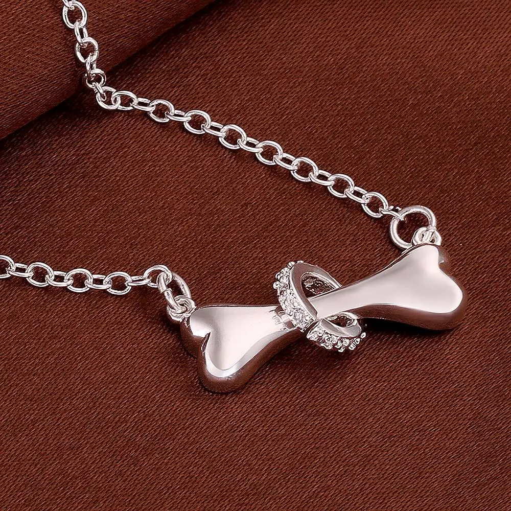 Fine 925 Sterling Silver Charms Crystal Dog Bones Pendant Necklaces For Woman Man Fashion Party Wedding Jewelry Holiday Gifts