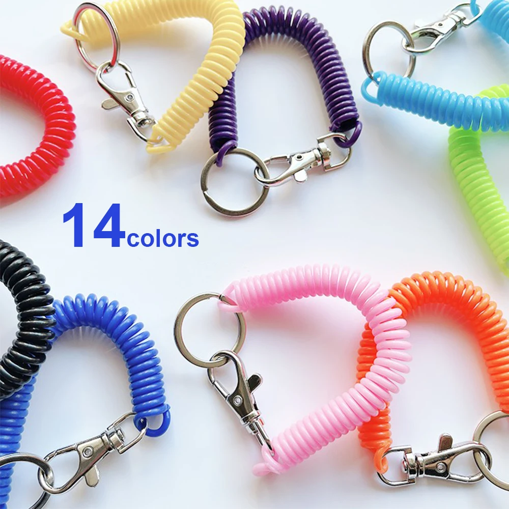 Spiral Retractable Spring Coil Keychain Theftproof Anti Lost Stretch Cord Safety Key Ring with Metal Lobster Clasp for Keys