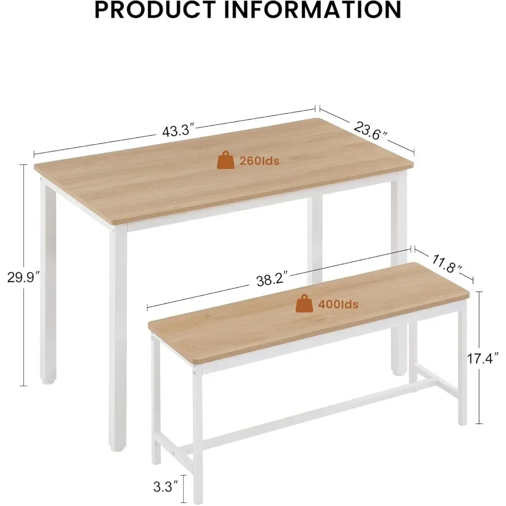 3-Piece 4 Bar 2 Dining Benches,  Wood Kitchen Table & Chair Set for Breakfast Nook and Small Space