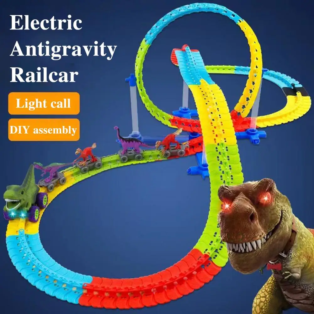 Anti-gravity Car Toy Dinosaur Car Track Toy Set with Light Music Educational Diy Building Anti-gravity for Climbing for Toddlers