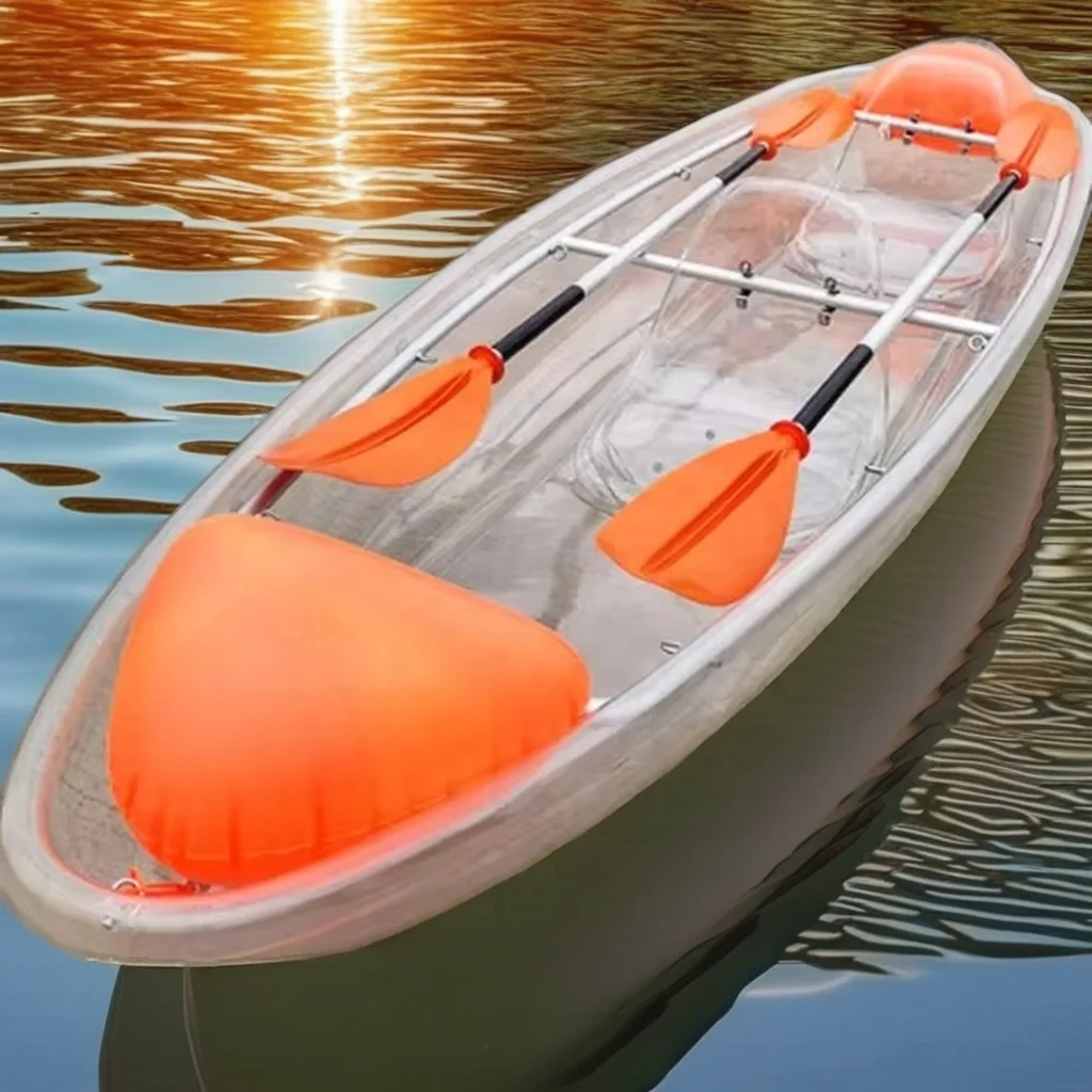 

High Quality Clear Transparent Kayak Canoe 4m Inflatable Double-Rowing Boat with Paddle 2 Person Capacity Crystal Clear Bottom
