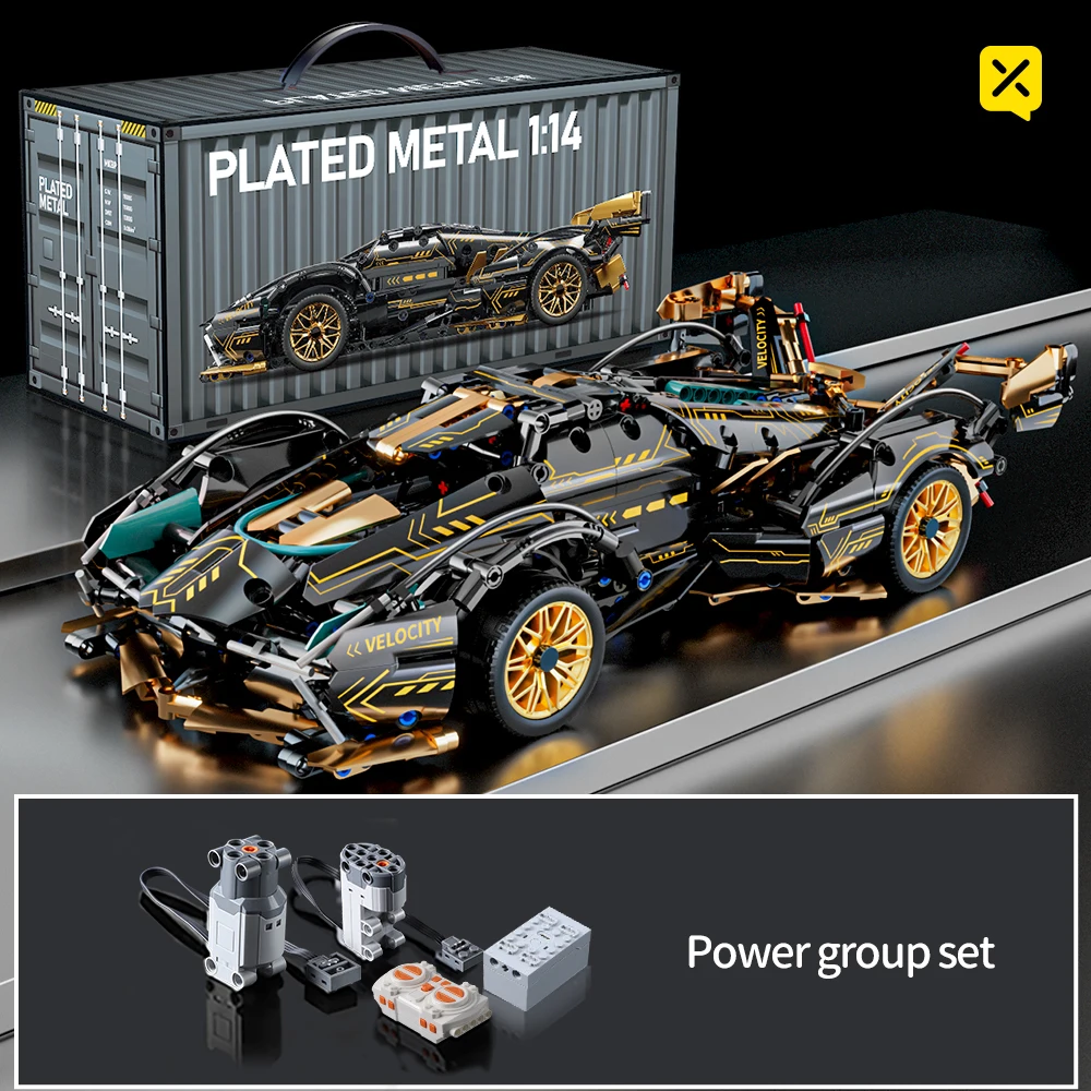 V12 Black Gold Model Building Block Toy 981PCS Decoration Cyberpunk Sports 1:14 Racing Car Gift For Kids Adults Christmas Gifts