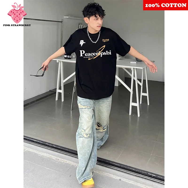 

American Original Letter Print T-shirt Men Summer 2025 New Letter Print Short sleeves Street Gym Sport Tee Y2k Top mens clothing