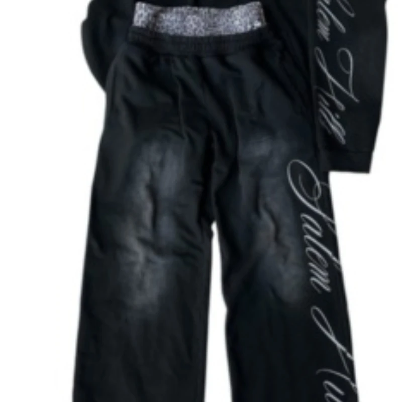 2025 European and American new long sleeved pullover hooded sweatshirt sports pants set punk print y2k street fashion streetwear