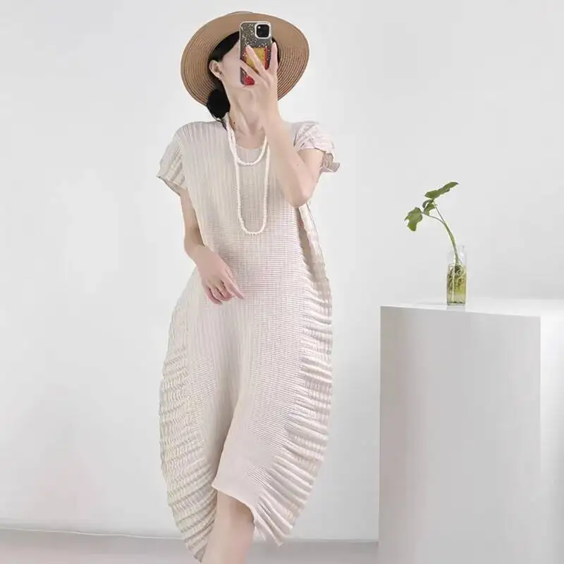 Sommerliches Plissee-Kleid für Damen: Schickes, Neues, Vielseitiges, Lässiges, Elegantes, Lockeres Gerades Kleid mit Stilvollem Flair 20E50