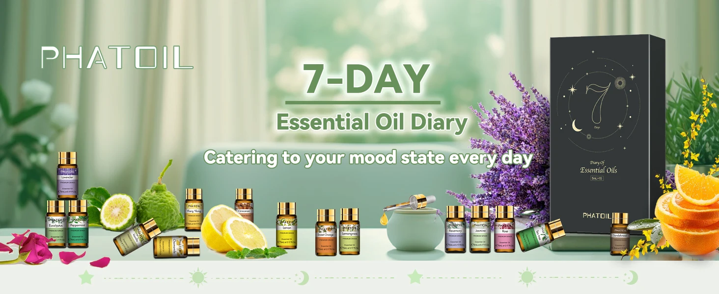 PHATOIL 15pcs x 5ml Essential Oil Gift Set For Aromatherapy Diffuser Lavender Peppermint Eucalyptus Lemon Cinnamon Vanilla Rose Aroma Essential Oils For Soap & Candle Making