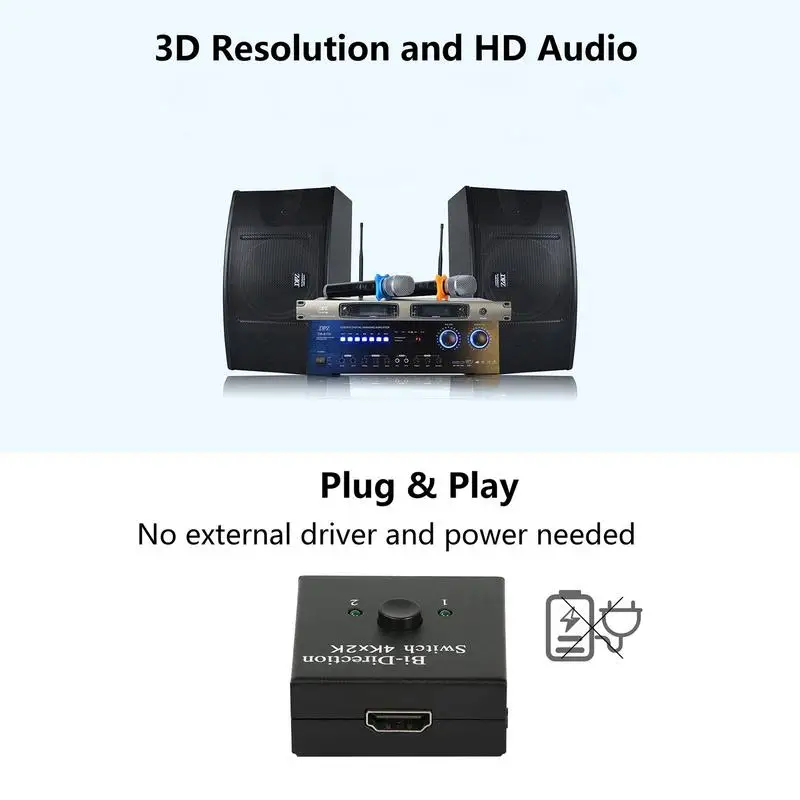 High Definition Multimedia Interface Splitter 2 Input 1 Output 1 Input 2 Output Interface Switcher Bidirectional Aluminum Alloy