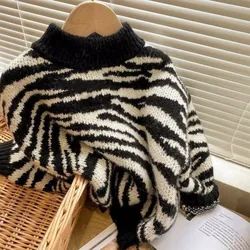 2025 Autumn Girls Boys Casual Zebra Sweaters Baby Kids Children Knitting Cardigan