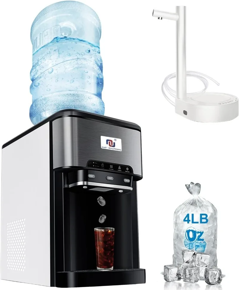 

Water Cooler Dispenser Built-in Ice Maker Countertop,3-in-1 Portable Ice Machine 44lbs Daily,Top Loading 5 Gallon WaterDispenser