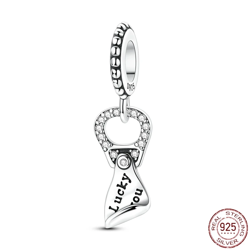 

925 Sterling Silver Lucky Ring Dangle Charms Lucky You Letter Design Pendants Fit Original Bracelet DIY Women Jewelry Gift